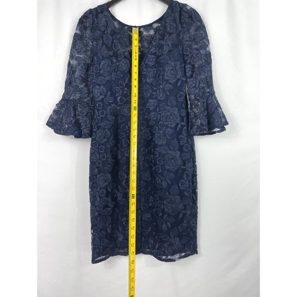 ADRIANNA PAPELL Women's Embroidered Mini Blue Dress SIZE: 4 - Picture 7 of 8